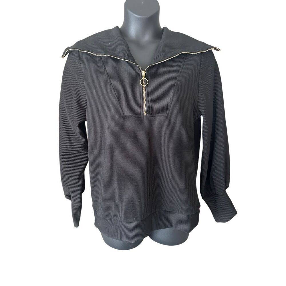 Trendy Queen Women's Black Oversized Half Zip Pullover Sweatshirt Size Medium